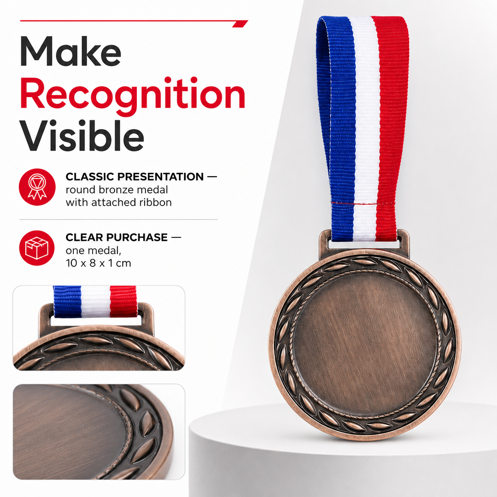 144 Pieces Plain Sports Medal with Red White Blue Ribbon, Bronze Award Recognition