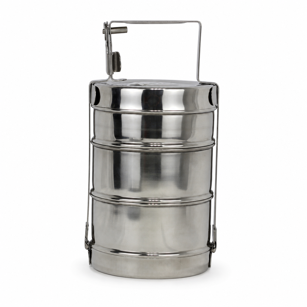 60 Pieces Stainless Steel Tiffin Lunch Box, 10 Inch, 3 Tier Stackable Meal Container With Carry Handle