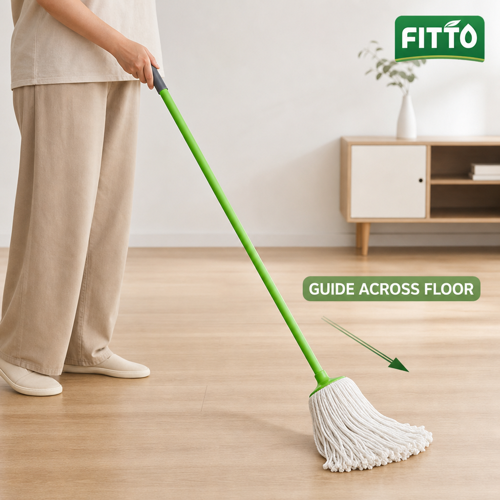 96 Pieces Cotton Mop with Painted Iron Handle, 120 cm, Green