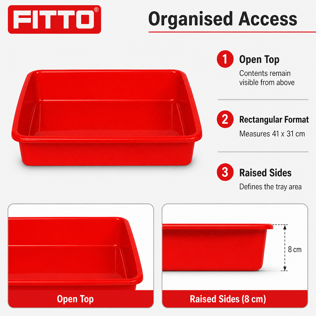 96 Pieces Rectangular Plastic Utility Trays, 41 x 31 x 8 cm, Single Tray, Assorted Colour