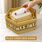 96 Pieces Decorative Hexagonal Tissue Box Holder, Gold and Cream, 1 Piece