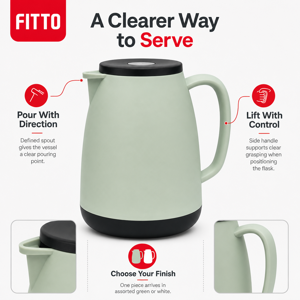 72 Pieces 1-Litre Vacuum Flask with Handle and Pour Spout, Assorted Green or White, 1 Piece