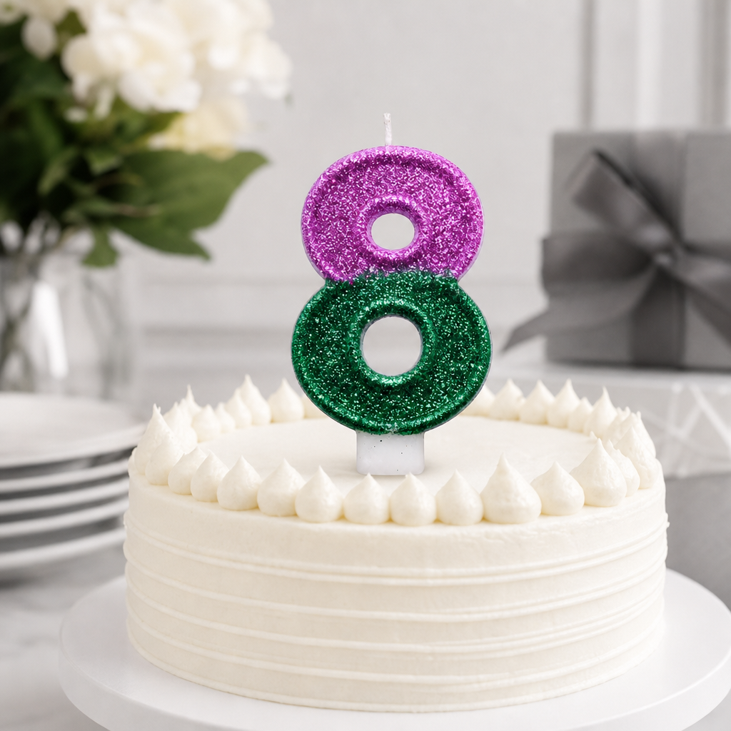 240 Pieces Pink and Green Number 8 Cake Candle, Glitter Finish, 2 Inch