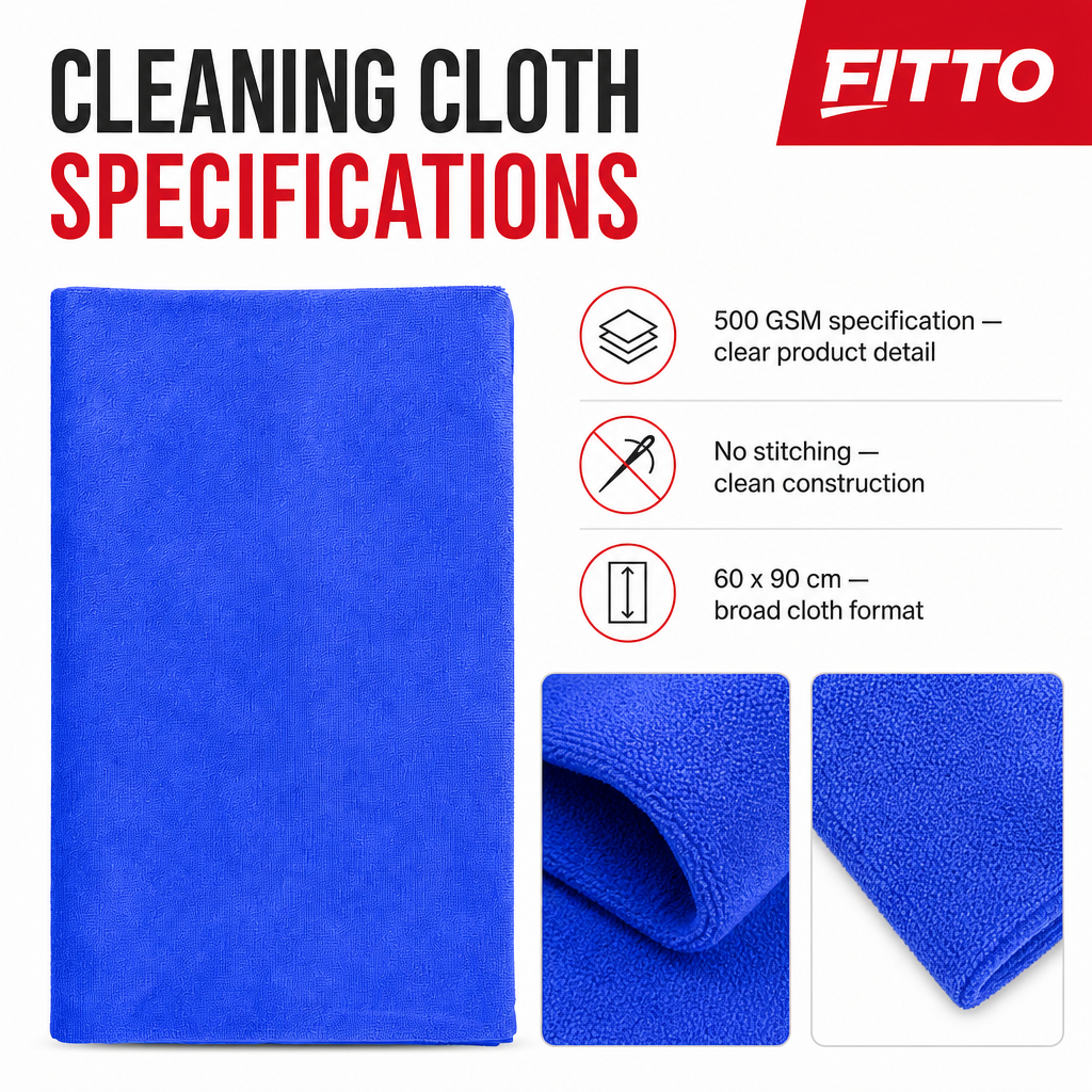 96 Pieces 500 GSM Microfiber Cleaning Cloth, No Stitching, 60 x 90 cm, Blue, 1 Piece