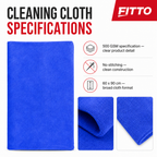 96 Pieces 500 GSM Microfiber Cleaning Cloth, No Stitching, 60 x 90 cm, Blue, 1 Piece