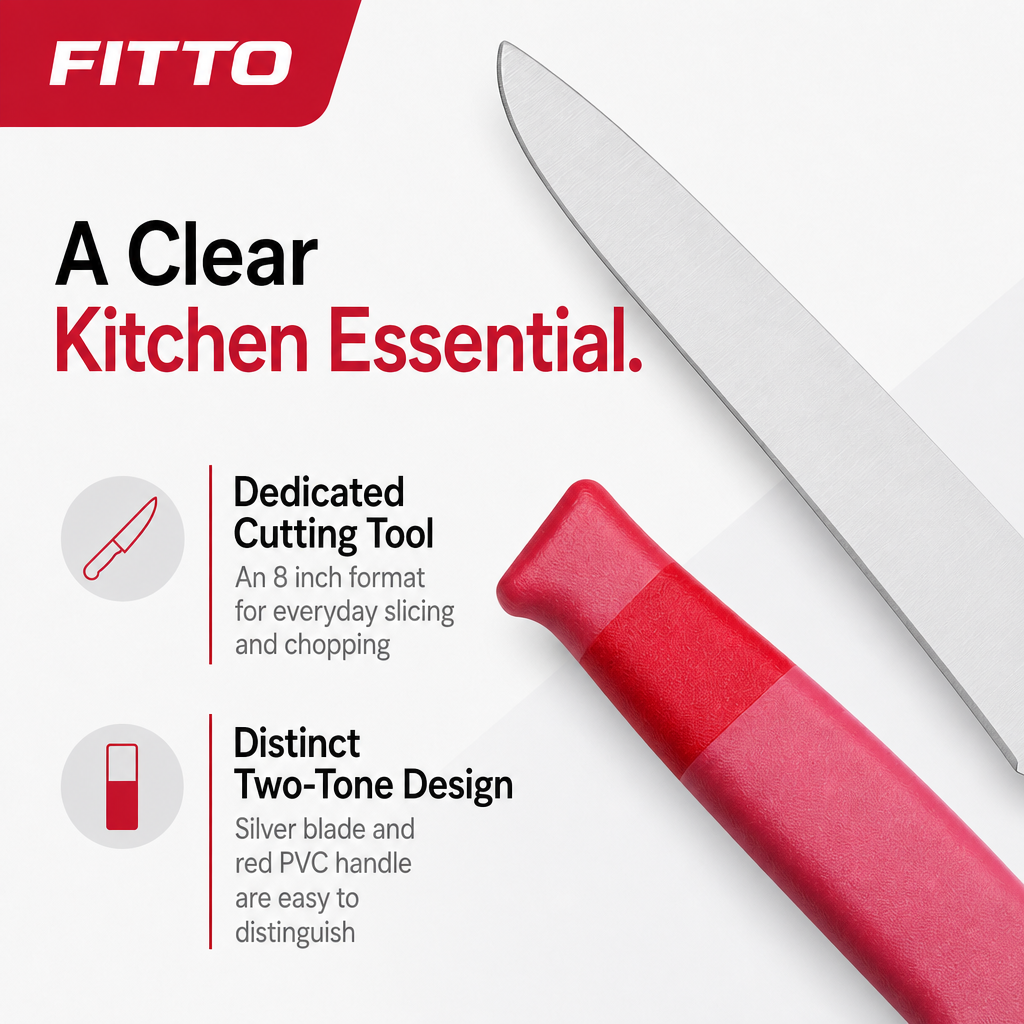 96 Pieces 8 Inch Kitchen Knives with Red PVC Handle and Silver Blade, 1 Piece