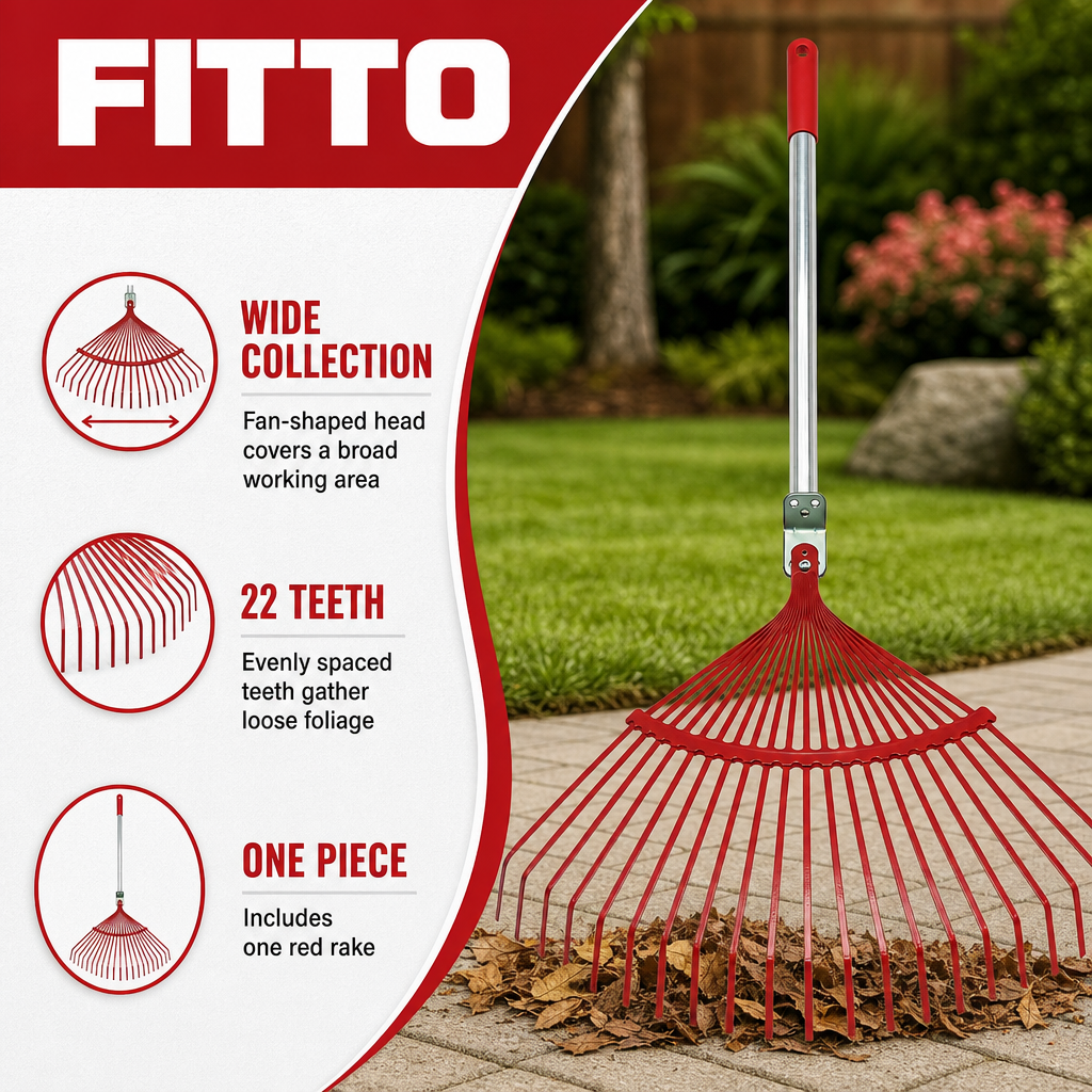 96 Pieces Wide Fan Leaf Rake, 22 Teeth, Red, 50 x 45 x 6 cm, 1 Piece