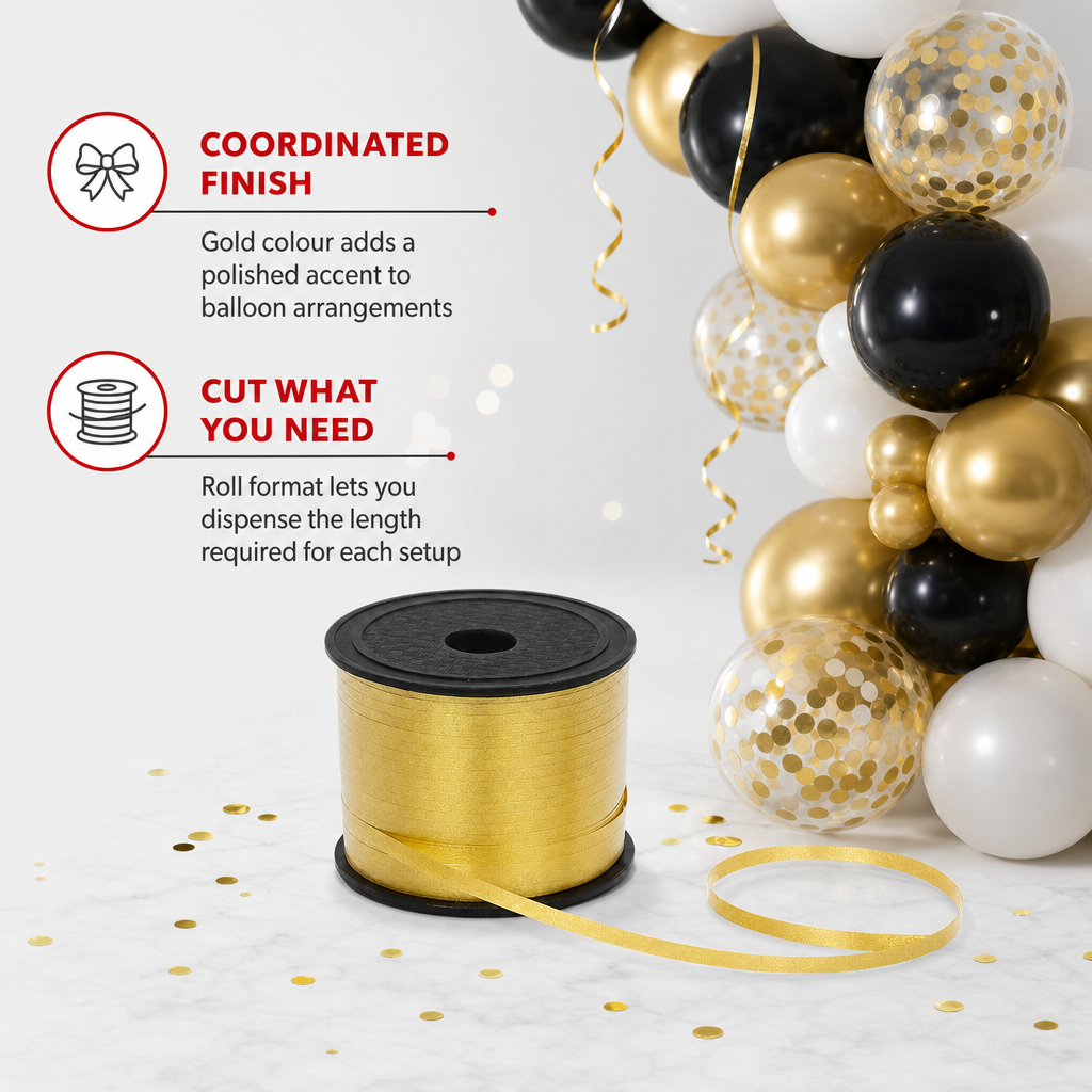 240 Pieces Gold Balloon Ribbon Roll, 5 mm x 100 yd, Party Decorations Ribbon for Balloon Arrangements