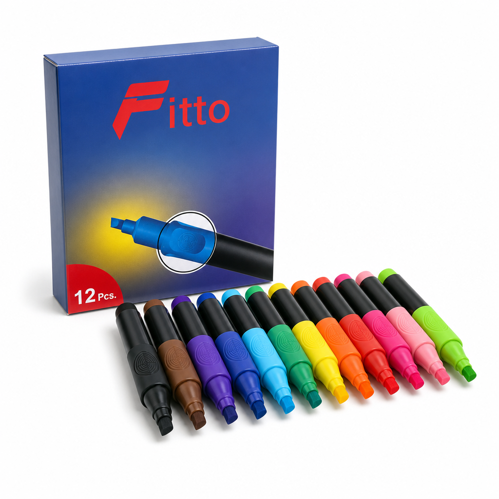 96 Pieces Permanent Markers, Chisel Tip with Silicone Grip, Assorted Colours, 12 Pieces