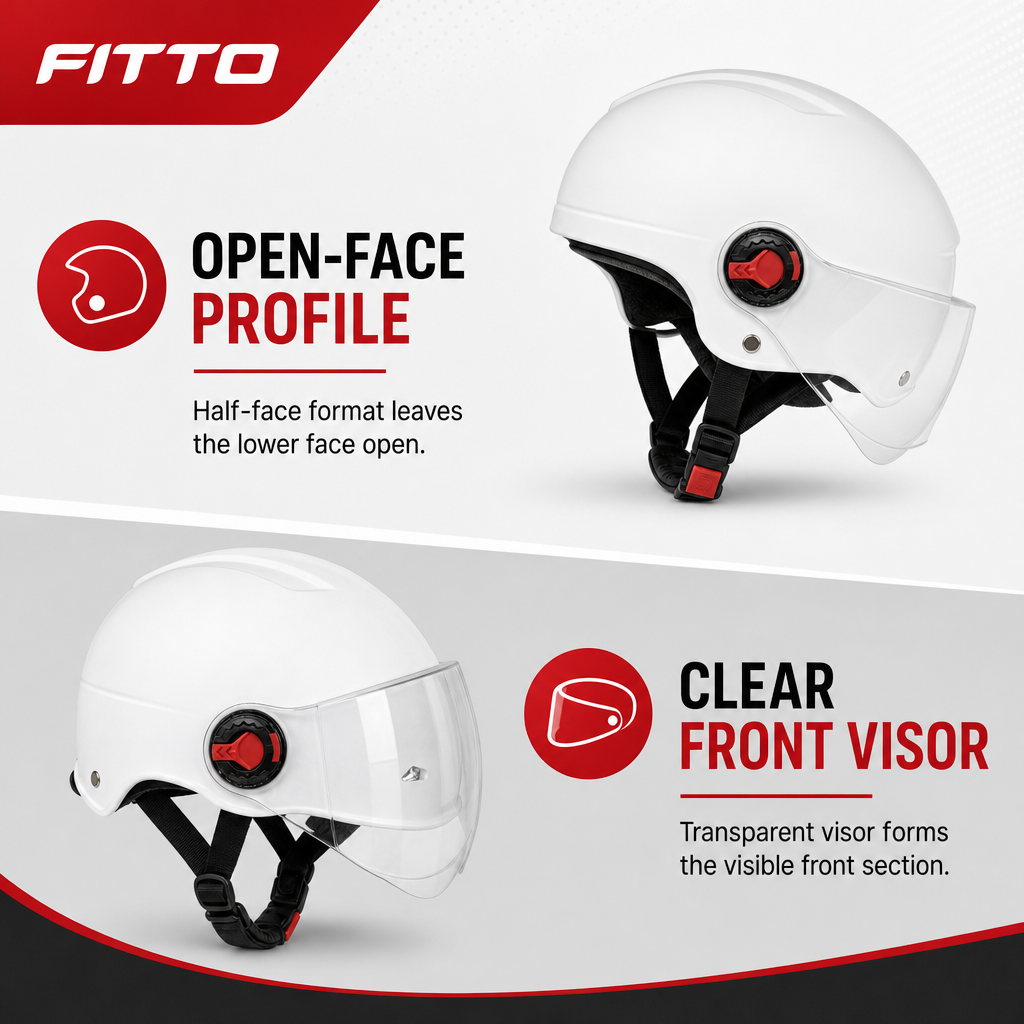 72 Pieces Half-Face Motorcycle Helmets with Clear Visor, White