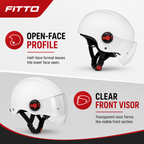 72 Pieces Half-Face Motorcycle Helmets with Clear Visor, White