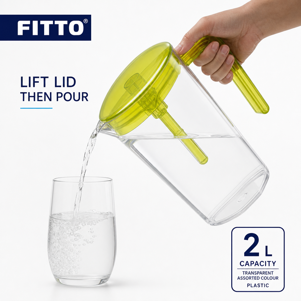 96 Pieces Water Jugs With Lid and Handle, 2 L Transparent Plastic Rectangular Pitcher, Assorted Colour, 1 Piece
