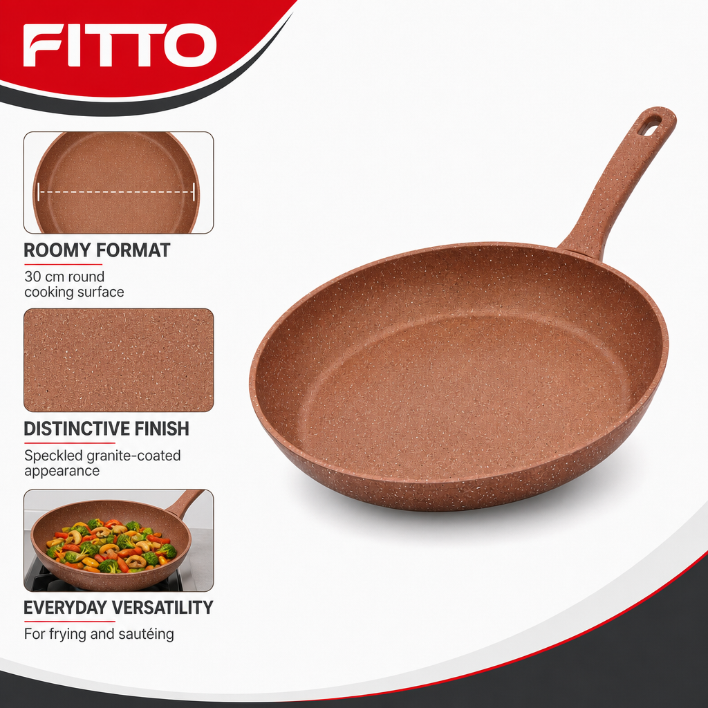72 Pieces Granite-Coated Fry Pan, 30 cm, Brown Speckled Round Cooking Pan