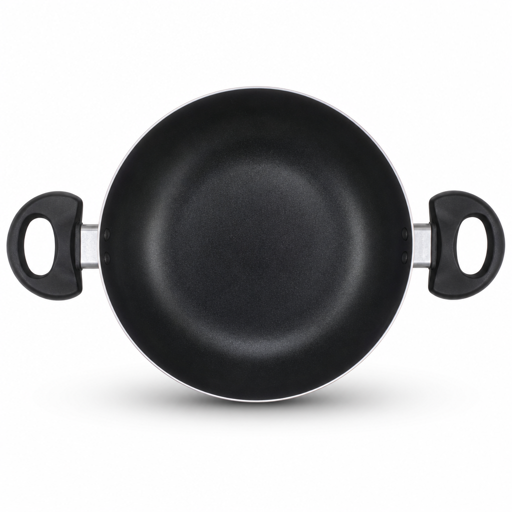72 Pieces Non-Stick Kadai Deep Frying Pan with Dual Handles, 26 cm, Black, 1 Piece