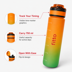96 Pieces Sports Water Bottles with Time Marker and Flip Lid, Orange Green Gradient, 750 ml, 1 Piece