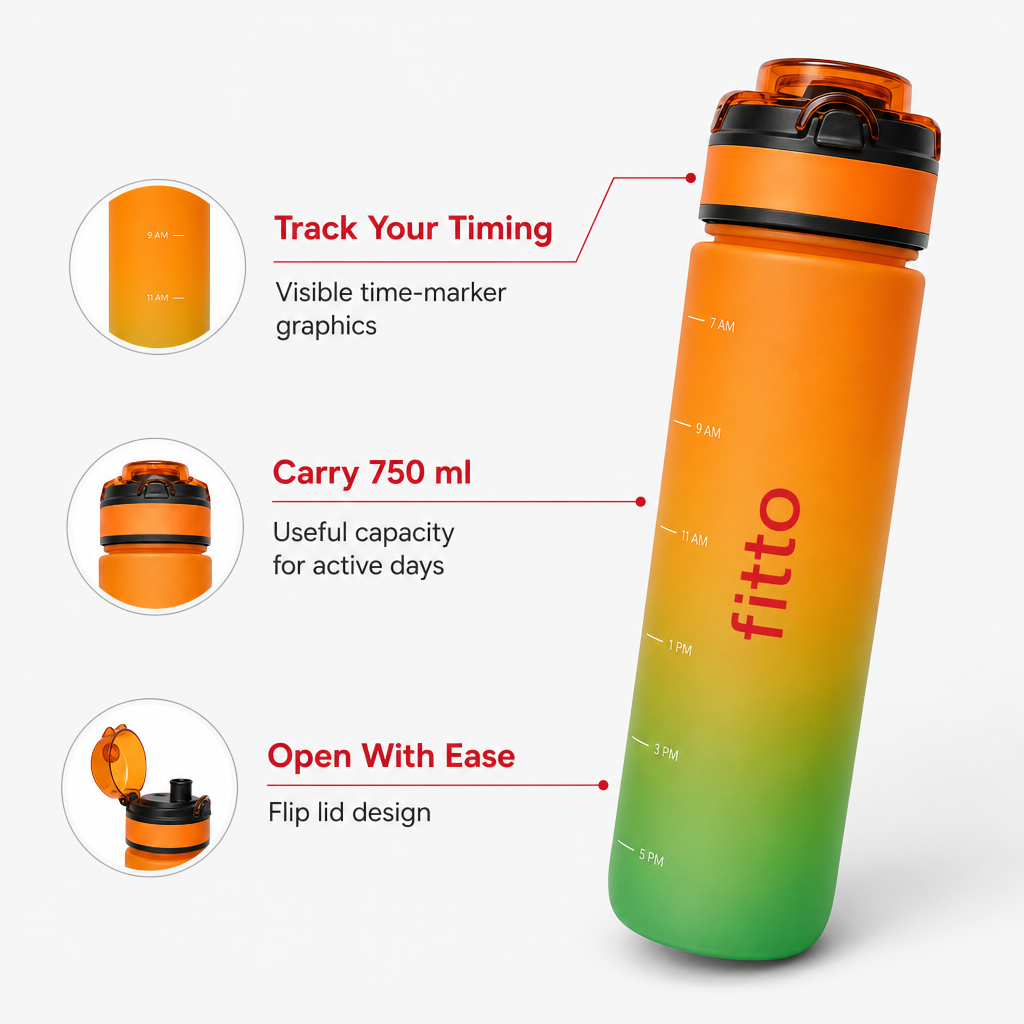 96 Pieces Sports Water Bottles with Time Marker and Flip Lid, Orange Green Gradient, 750 ml, 1 Piece