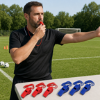 240 Pieces Sports Whistles with Neck Strings, Red and Blue Plastic, 6 Pieces