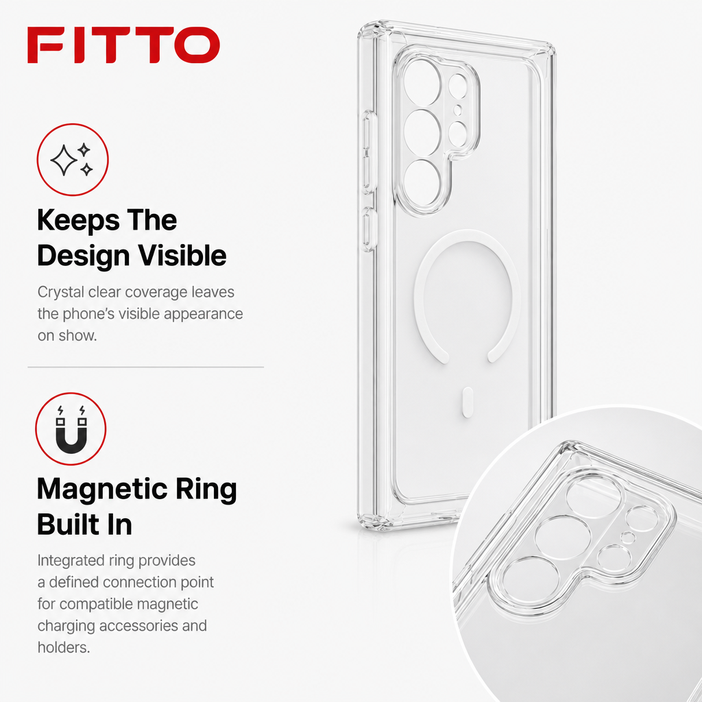 96 Pieces Crystal Clear Magnetic Phone Cases with Ring, Raised Camera Protection and Wireless Charging Support