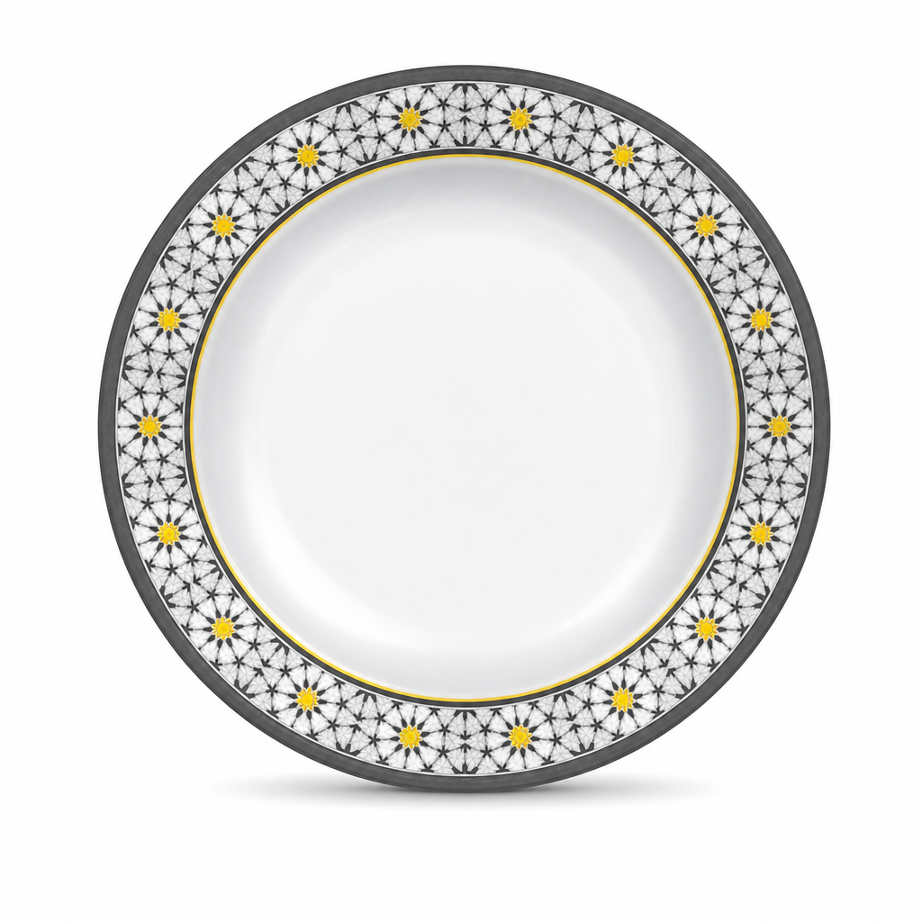 120 Pieces Melamine Dinner Plate, 10 Inch, White With Floral Border Pattern