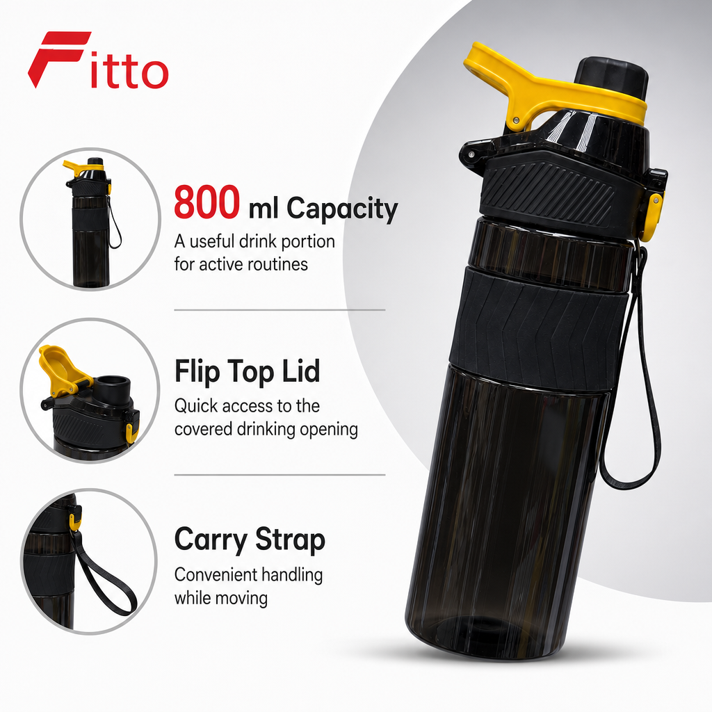 96 Pieces Sports Water Bottles with Flip Top Lid and Carry Strap, 800 ml, Black, 1 Piece