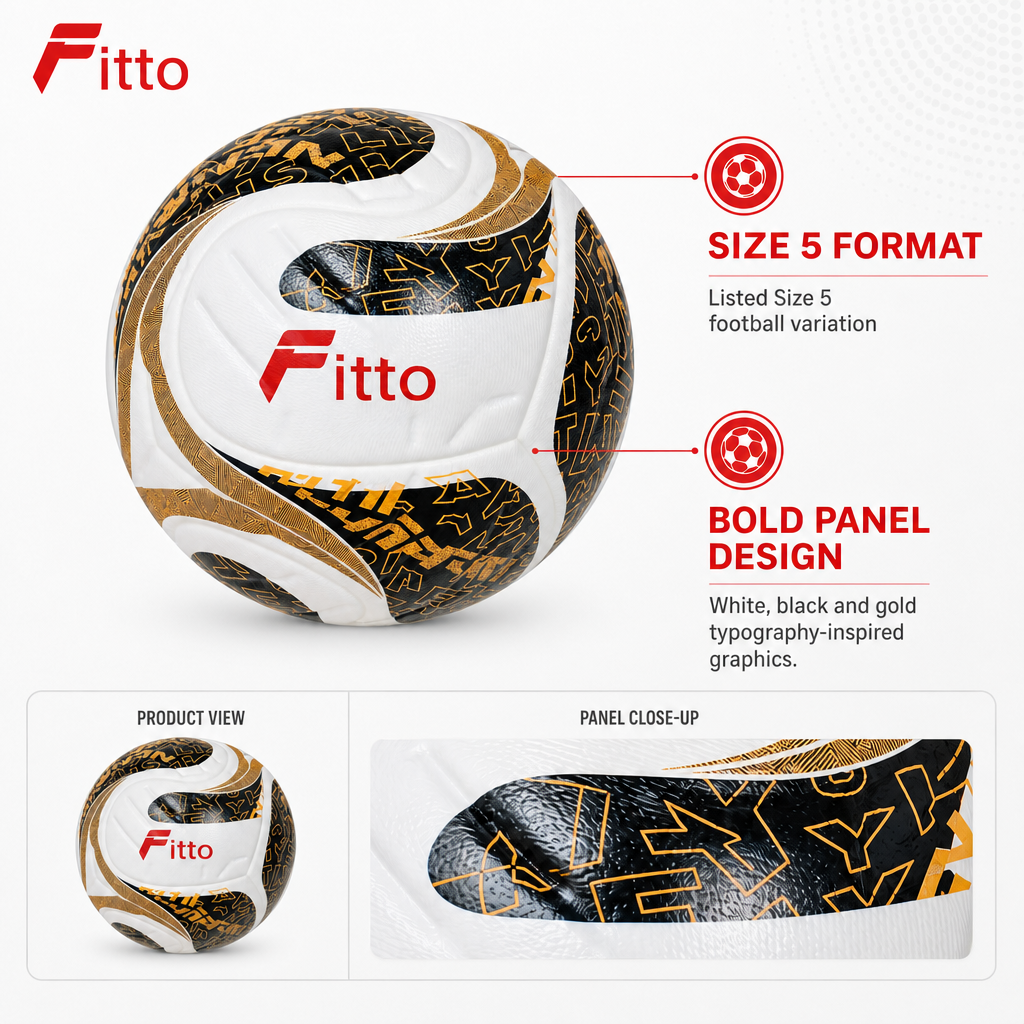 60 Pieces Football Size 5, White, Black and Gold Typography Panel Design