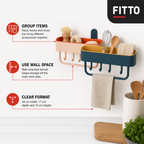 96 Pieces Wall-Mounted Multipurpose Kitchen Rack with Hooks and Towel Bar, 43 cm Organizer for Utensils and Towels