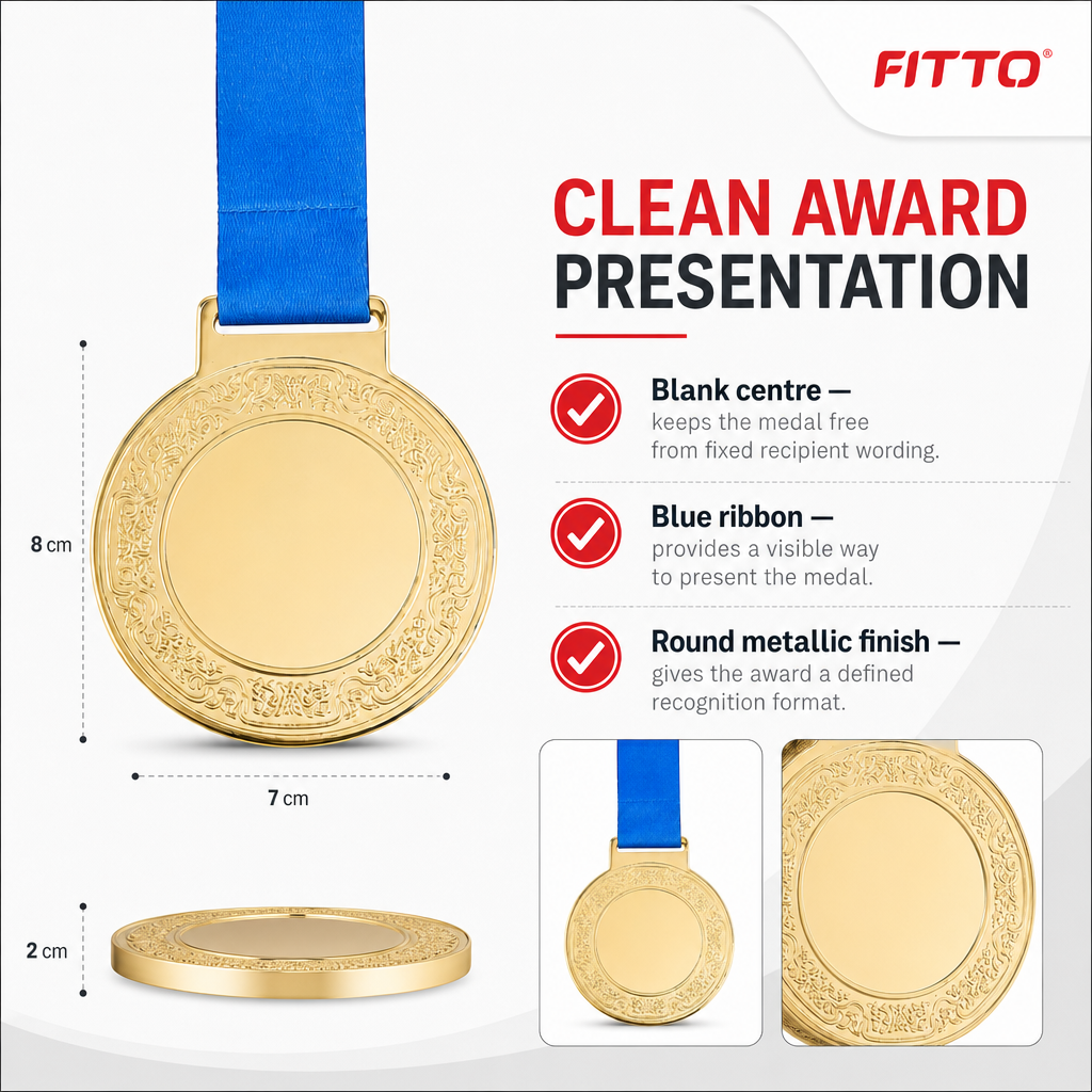 144 Pieces Blank Award Medal with Blue Ribbon, Metallic Finish, Round Recognition Medal for Ceremonies and Presentations