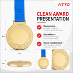 144 Pieces Blank Award Medal with Blue Ribbon, Metallic Finish, Round Recognition Medal for Ceremonies and Presentations