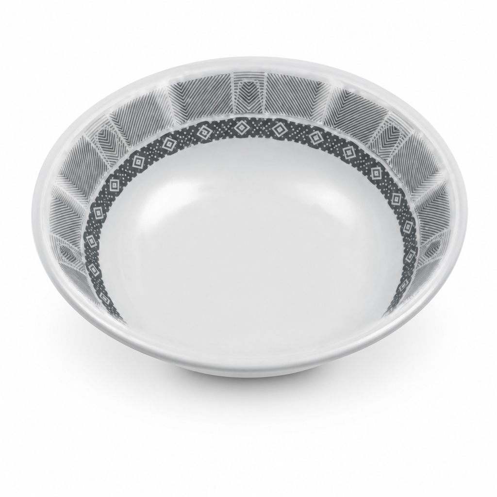 120 Pieces Melamine Salad Bowl, 6 Inch, Grey With Geometric Border