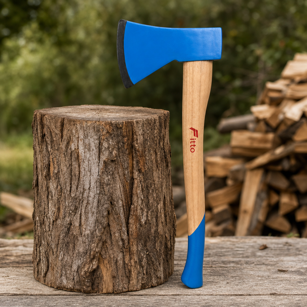 72 Pieces Felling Axe with Wooden Handle, 70 cm, Blue/Natural Wood, 1 Piece