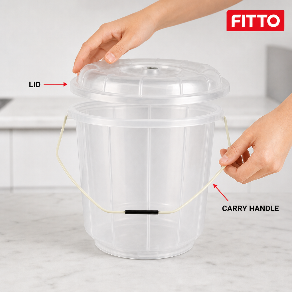 96 Pieces Transparent Plastic Bucket with Lid and Carry Handle, 7 Litre