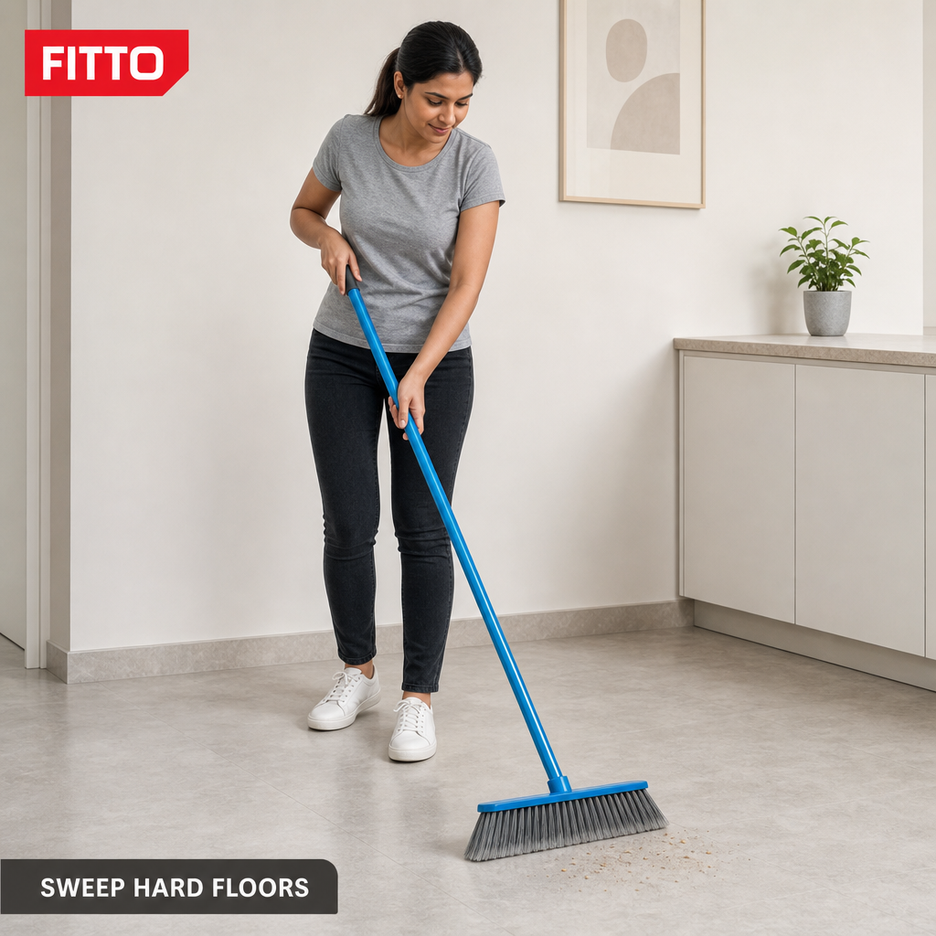 96 Pieces Hard Floor Broom with 120 cm Iron Handle, Assorted Colour