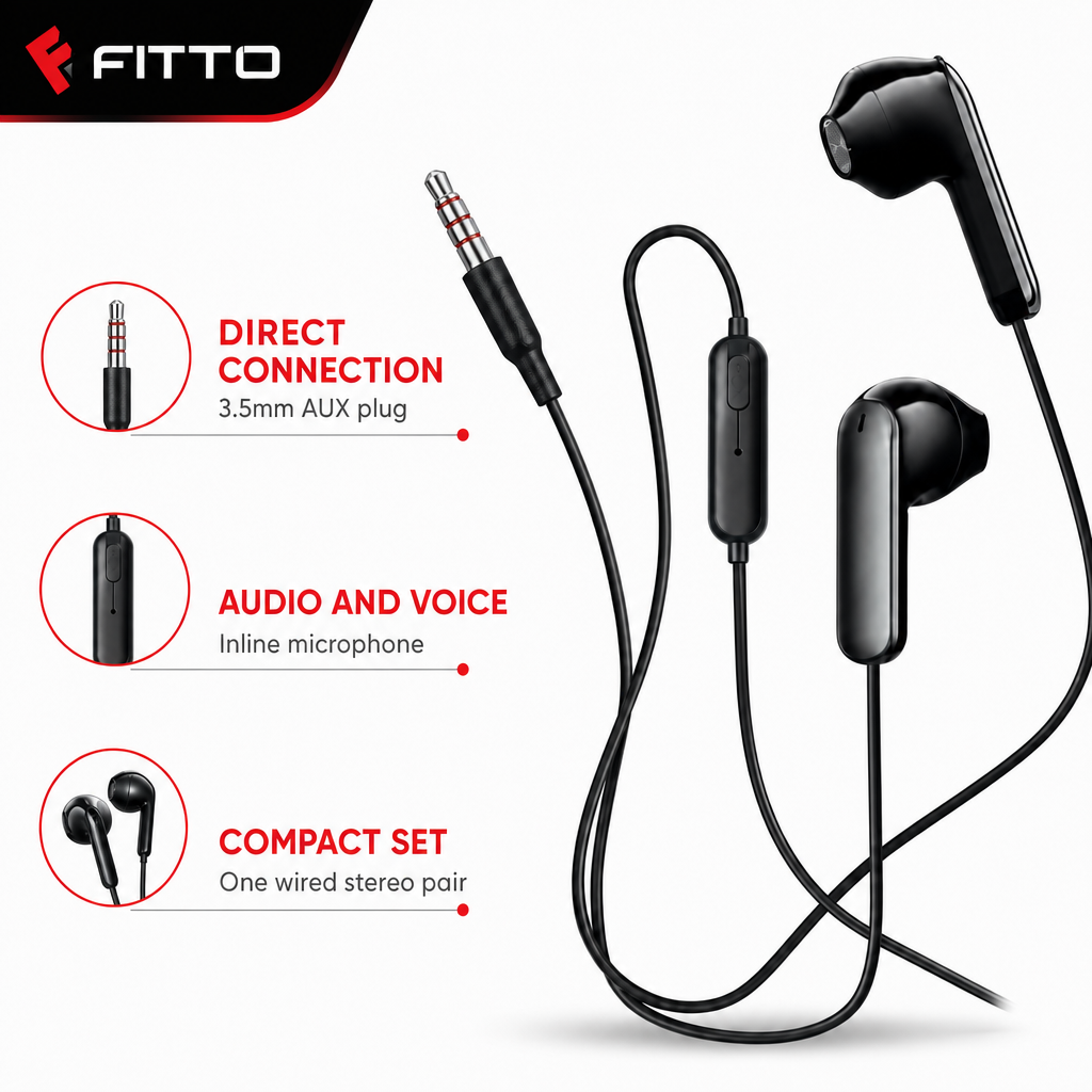 144 Pieces Wired Stereo Earphones with Inline Microphone, 3.5mm AUX Connection, Black