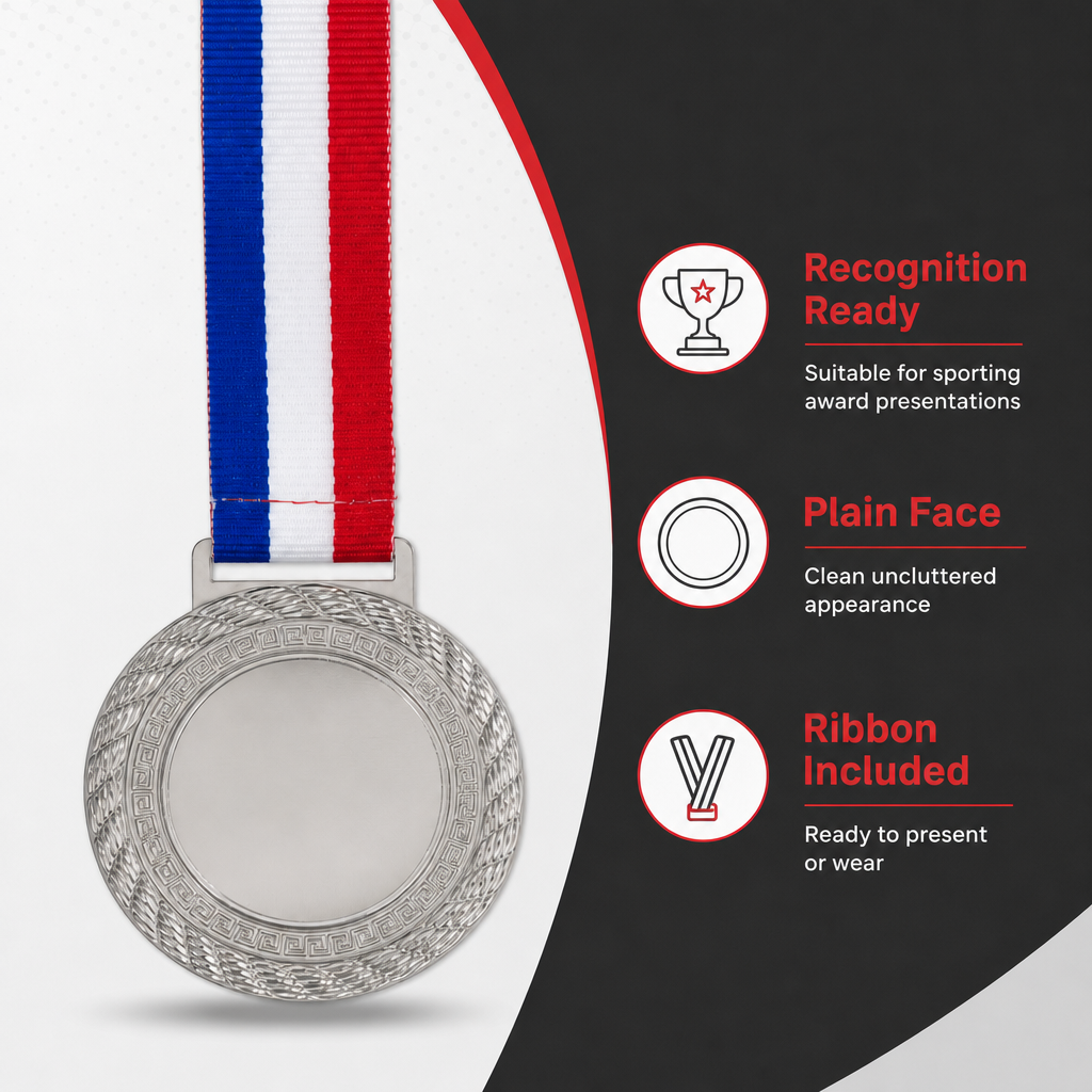 144 Pieces Plain Sports Medal with Ribbon, Gold Silver or Bronze Finish, 10 x 8 cm