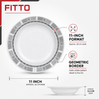 96 Pieces Soup Plate, 11 Inch Round Grey Plate with Geometric Border for Dining Table Settings