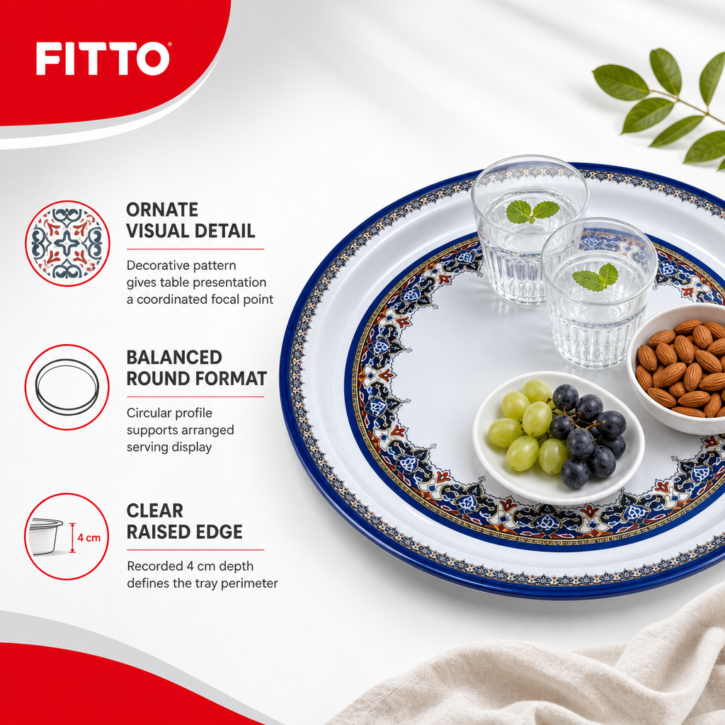 96 Pieces Melamine Round Serving Trays with Decorative Pattern, 40 cm