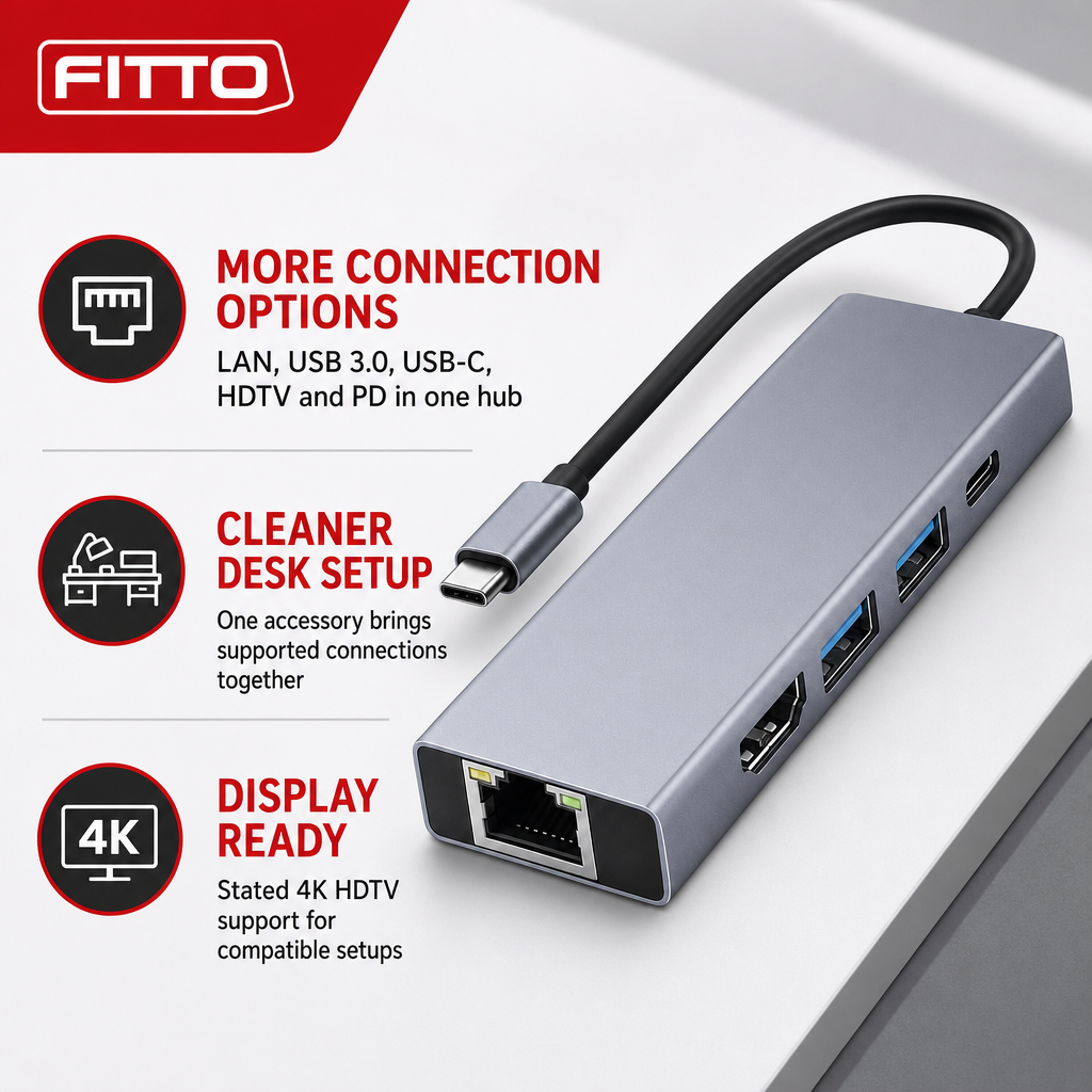 96 Pieces USB-C to HDTV 5-in-1 Hub with LAN, USB 3.0 and PD, 4K HDTV Display Adapter