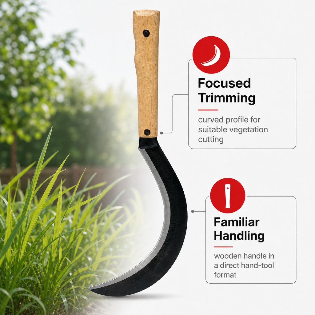 96 Pieces Curved Garden Sickle with Wooden Handle, 35 cm, Black and Wood, 1 Piece