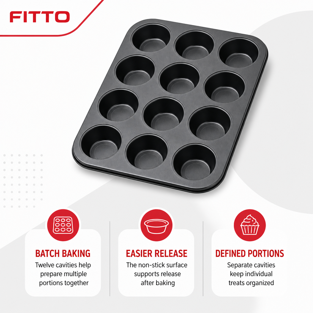 96 Pieces 12-Cup Cake Mold Carbon Steel Non-Stick Baking Pan Black 35 × 26 cm