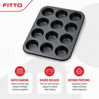 96 Pieces 12-Cup Cake Mold Carbon Steel Non-Stick Baking Pan Black 35 × 26 cm