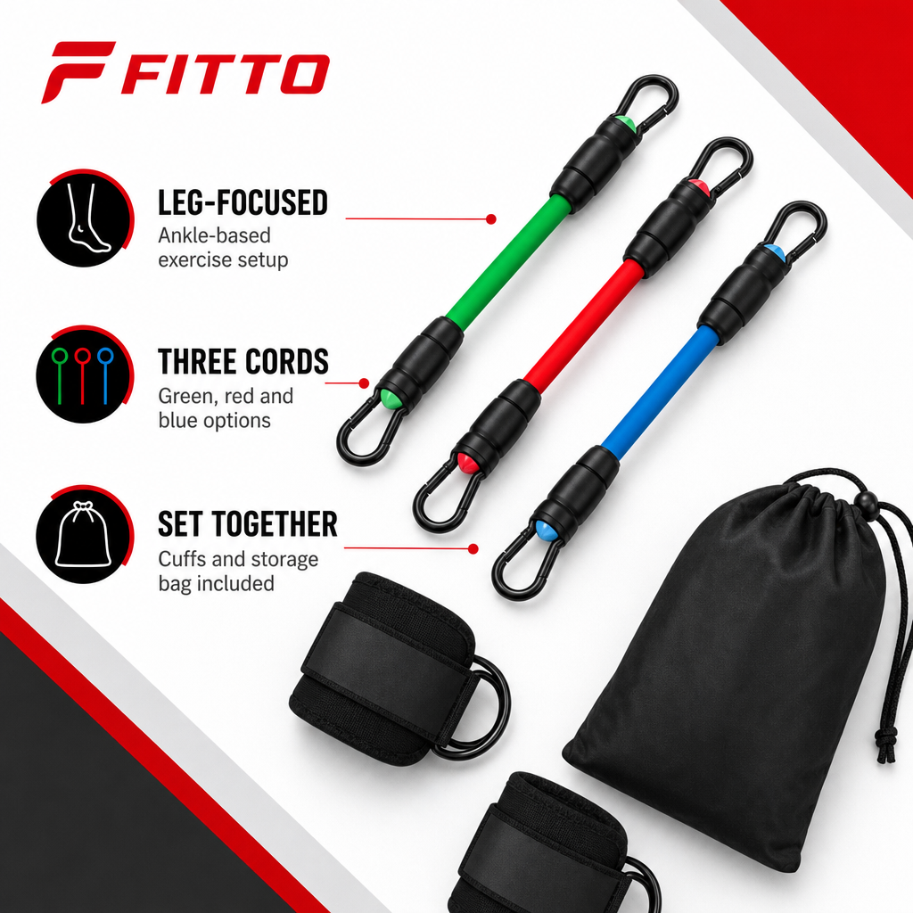 72 Pieces Ankle Resistance Cord Set, 3 Resistance Cords with Ankle Cuffs for Leg Exercise and Fitness