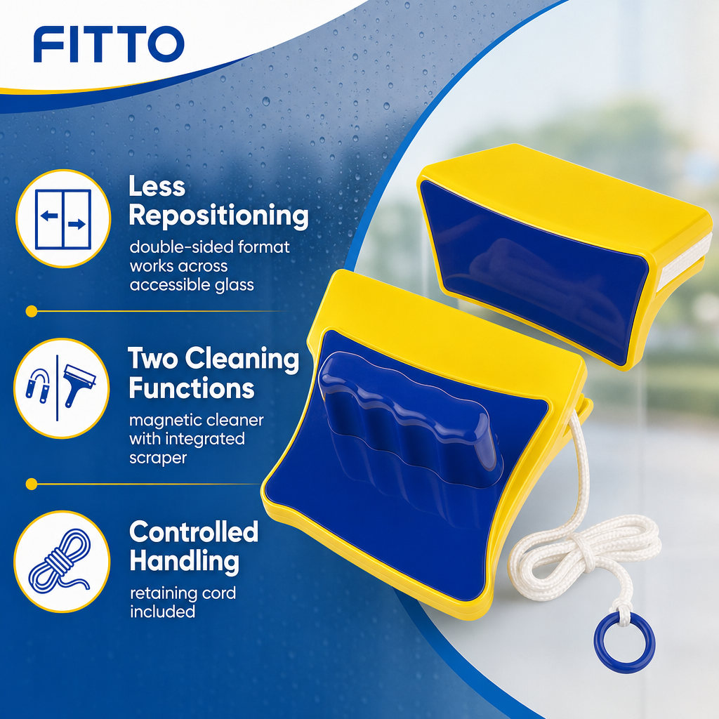 96 Pieces Magnetic Window Glass Cleaner, Double-Sided with Scraper and Retaining Cord, Yellow and Blue, 1 Set