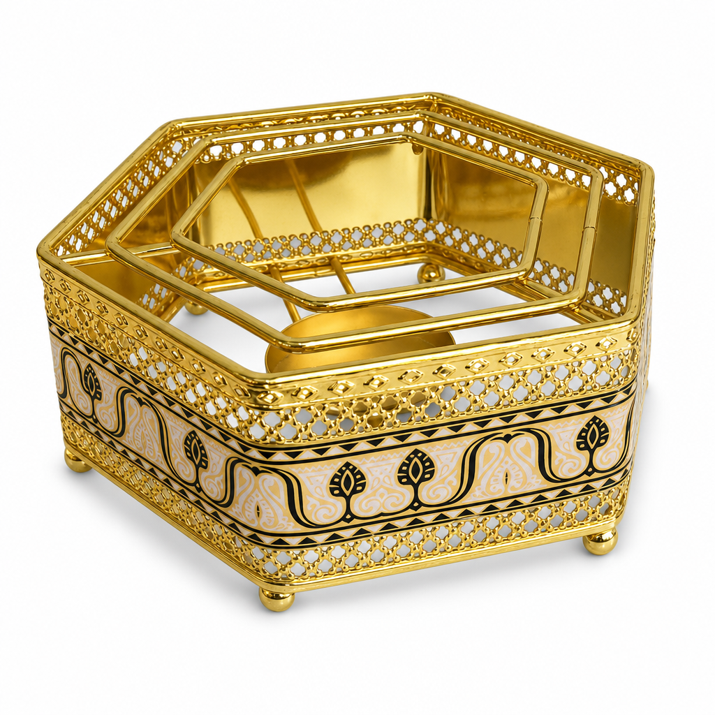 96 Pieces Decorative Hexagonal Tissue Box Holder, Gold and Cream, 1 Piece
