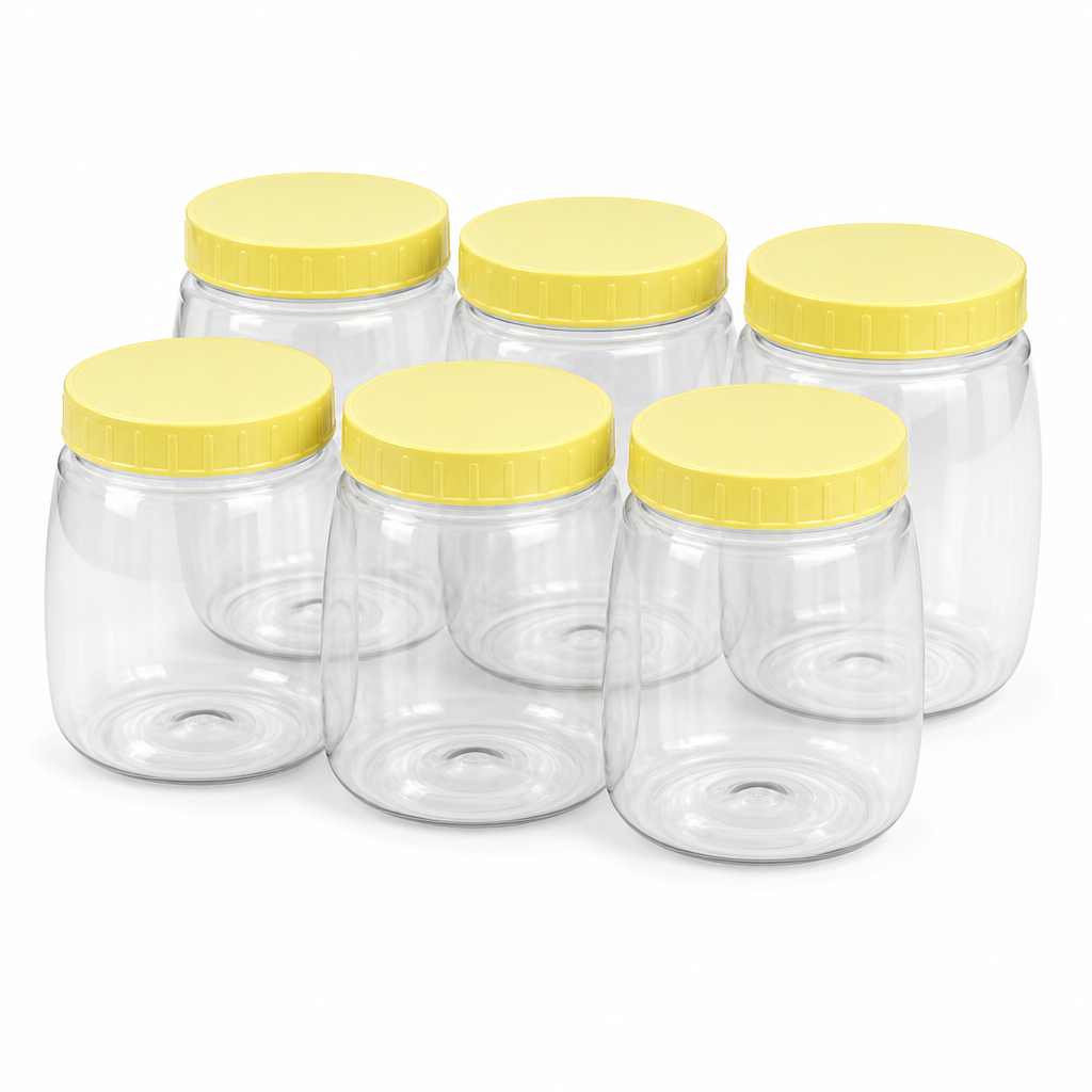 96 Pieces Food Storage Jars with Yellow Lids, 750 ml, Clear Plastic Containers, Pack of 6