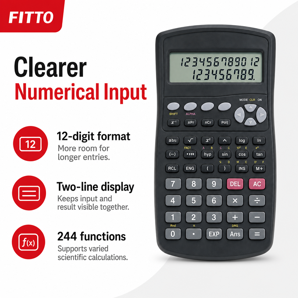72 Pieces Scientific Calculators, 12-Digit, Two-Line Display, 244 Functions, Black and Grey, 1 Piece