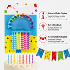 144 Pieces Birthday Candle Set, Assorted Colour, 12 Jumbo Candles, 12 Holders and Banner, 1 Set