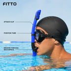 96 Pieces Dry Top Swimming Snorkel with Purge Valve, Flexible Tube and Mask Strap Clip, Blue