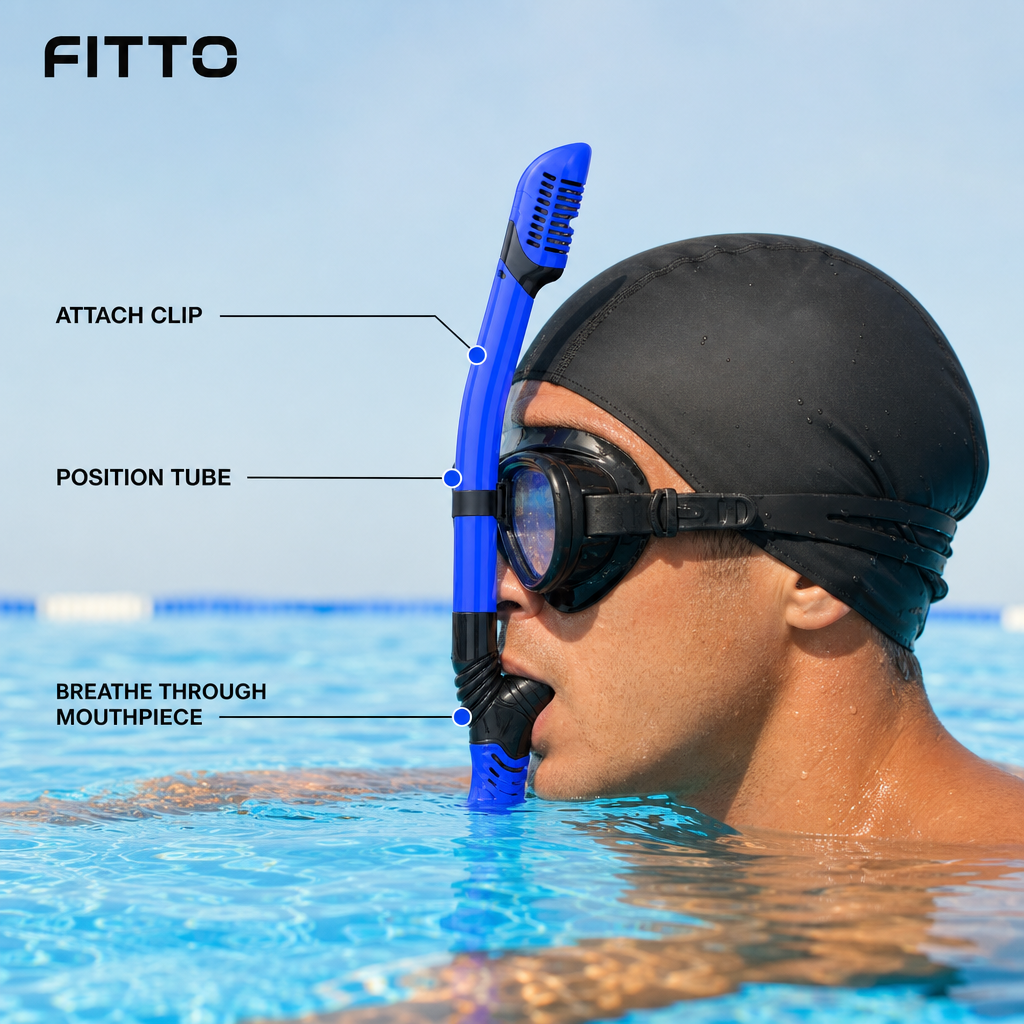 96 Pieces Dry Top Swimming Snorkel with Purge Valve, Flexible Tube and Mask Strap Clip, Blue