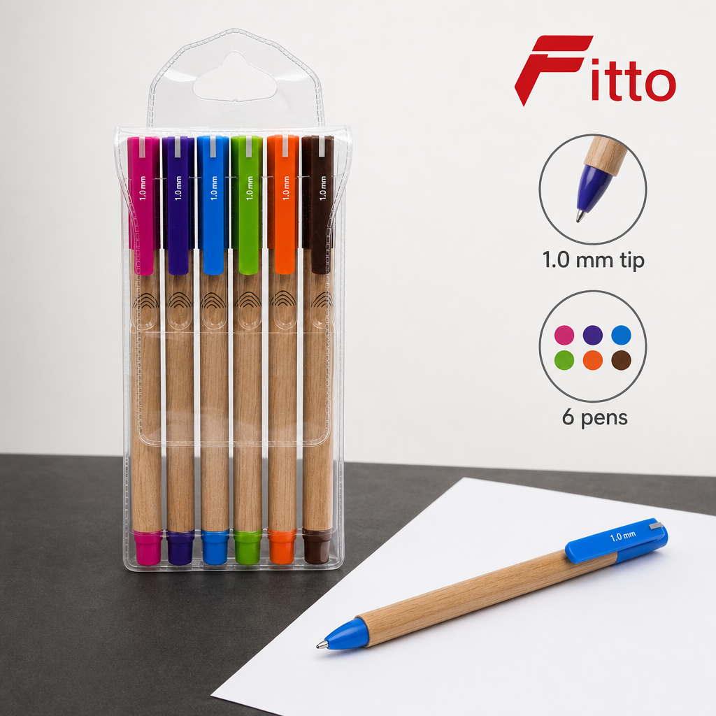 144 Pieces Ball Pens, 1.0 mm, Assorted Colours, 6-Pack
