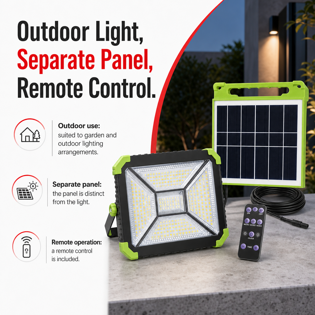 48 Pieces Solar LED Flood Light with Separate Solar Panel and Remote Control, Outdoor Garden Lighting, 1 Piece